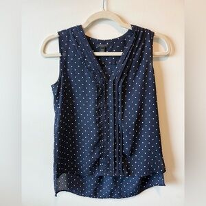 Ann Taylor Navy Sleeveless Blouse with polka Dots